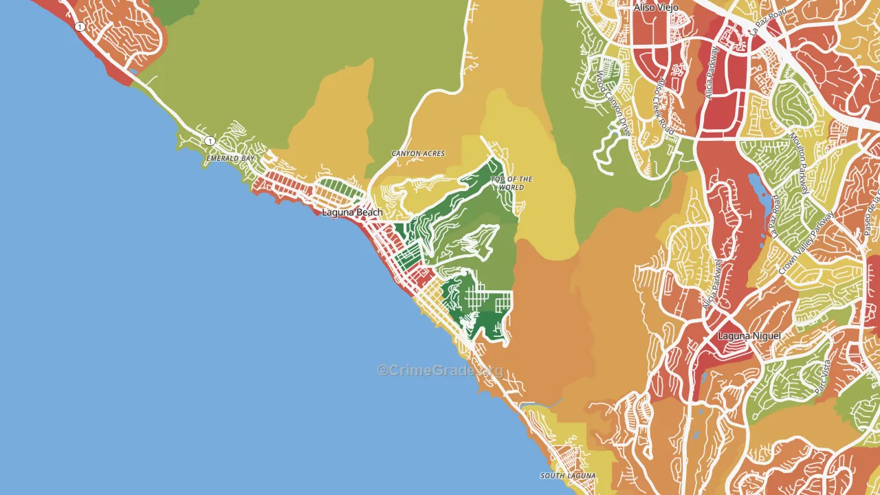 Laguna Beach, CA Map of Theft Rates
