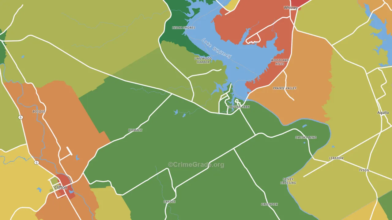 Laguna Park, TX Map of Theft Rates