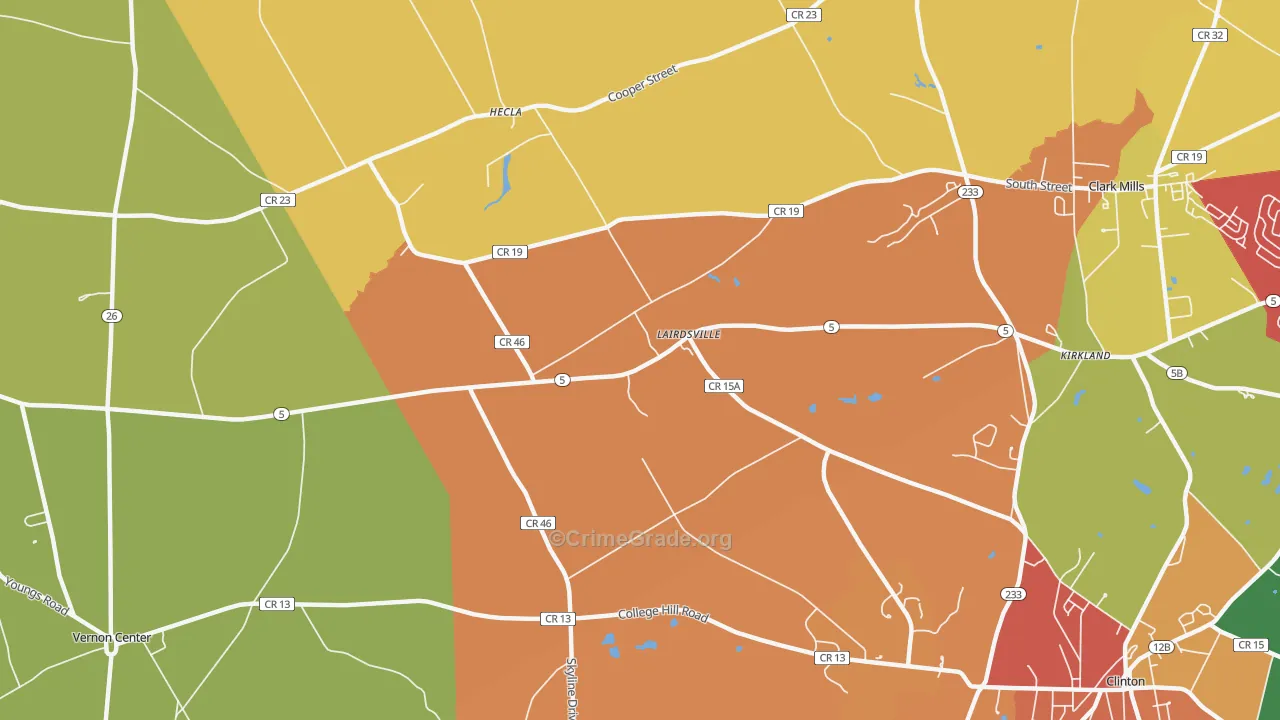 Lairdsville, NY Map of Theft Rates