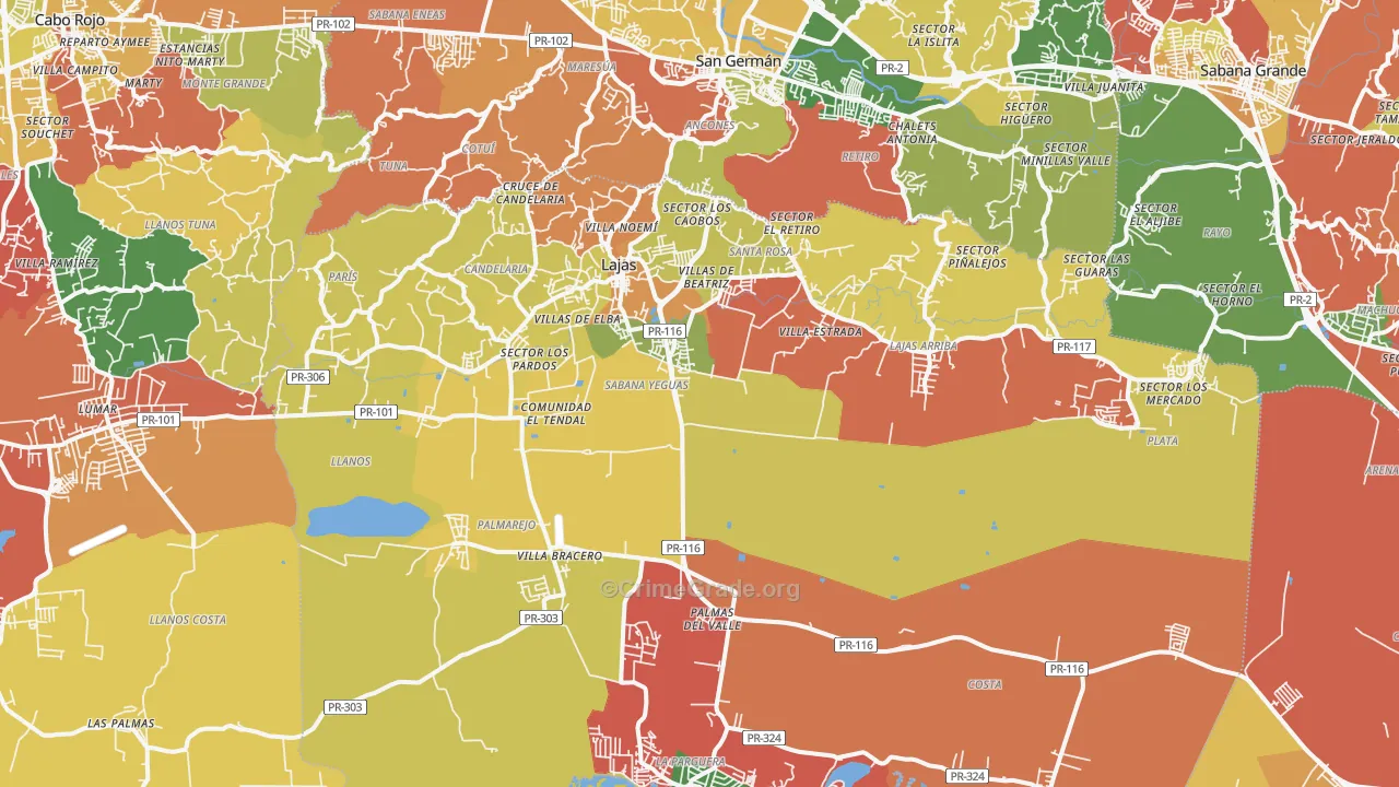 Lajas Municipio, PR Map of Theft Rates