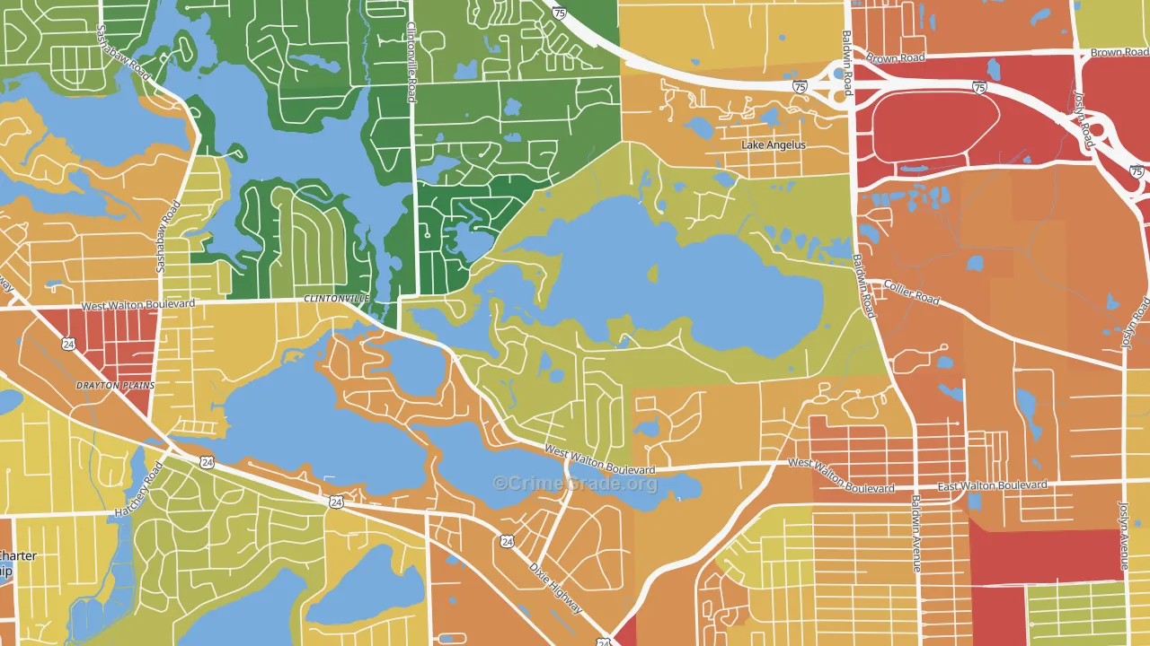Lake Angelus, MI Map of Theft Rates