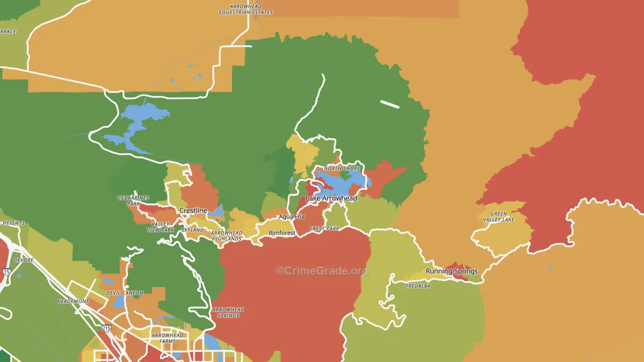 Lake Arrowhead, CA Map of Theft Rates