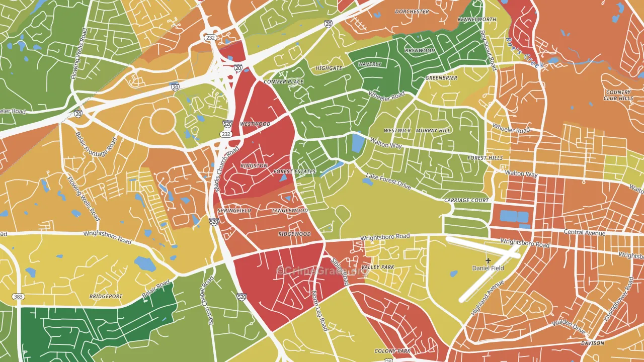 Lake Aumond, Augusta, GA Map of Theft Rates