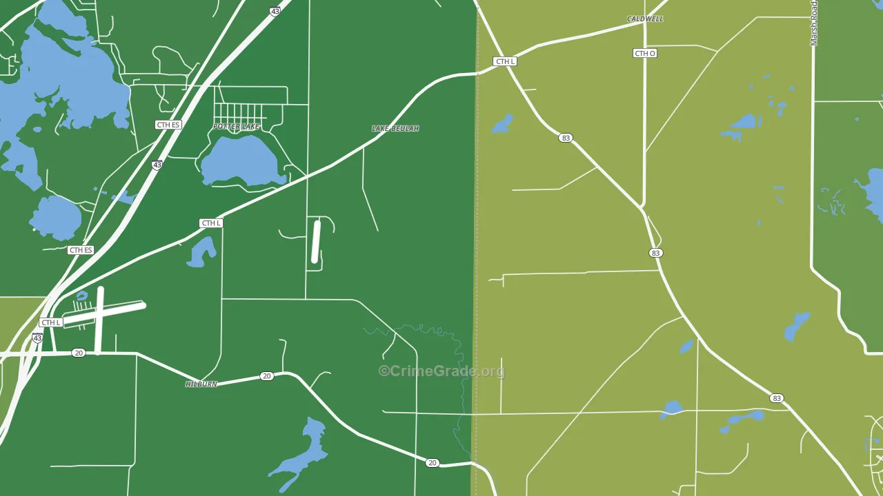 Lake Beulah, WI Map of Theft Rates