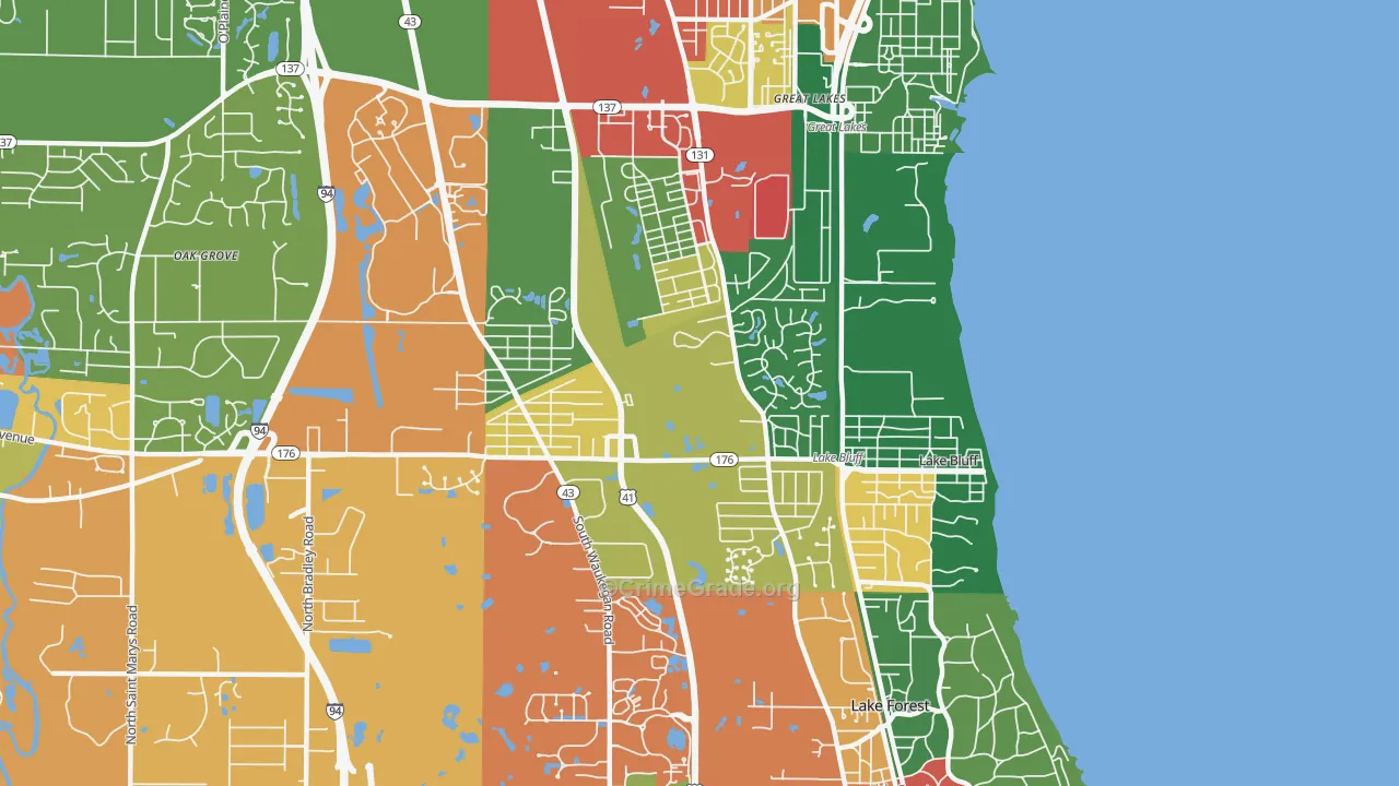Lake Bluff, IL Map of Theft Rates