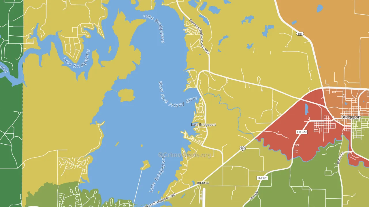 Lake Bridgeport, TX Map of Theft Rates