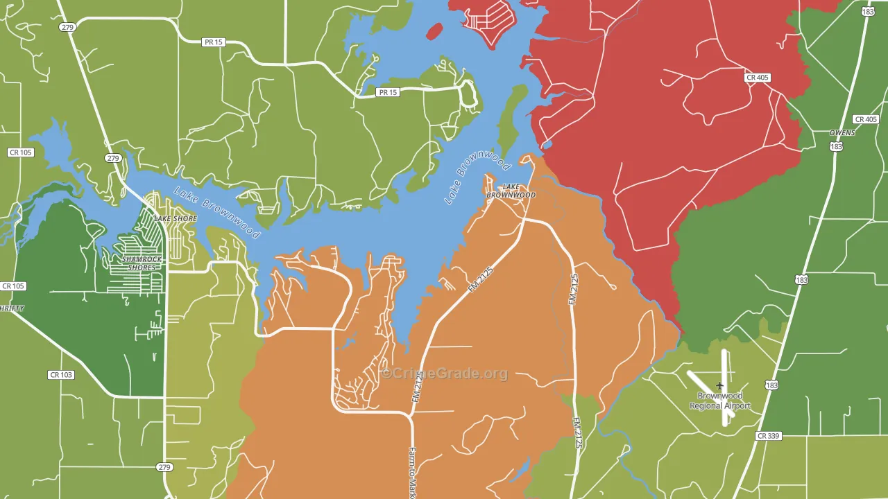 Lake Brownwood, TX Map of Theft Rates