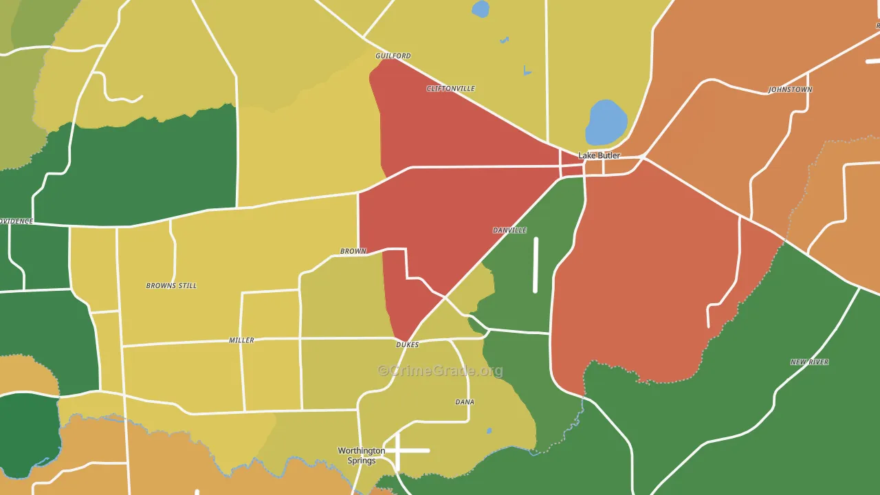 Lake Butler, FL Map of Theft Rates
