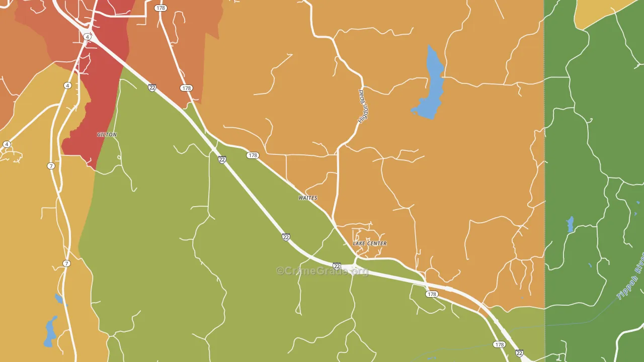 Lake Center, MS Map of Theft Rates