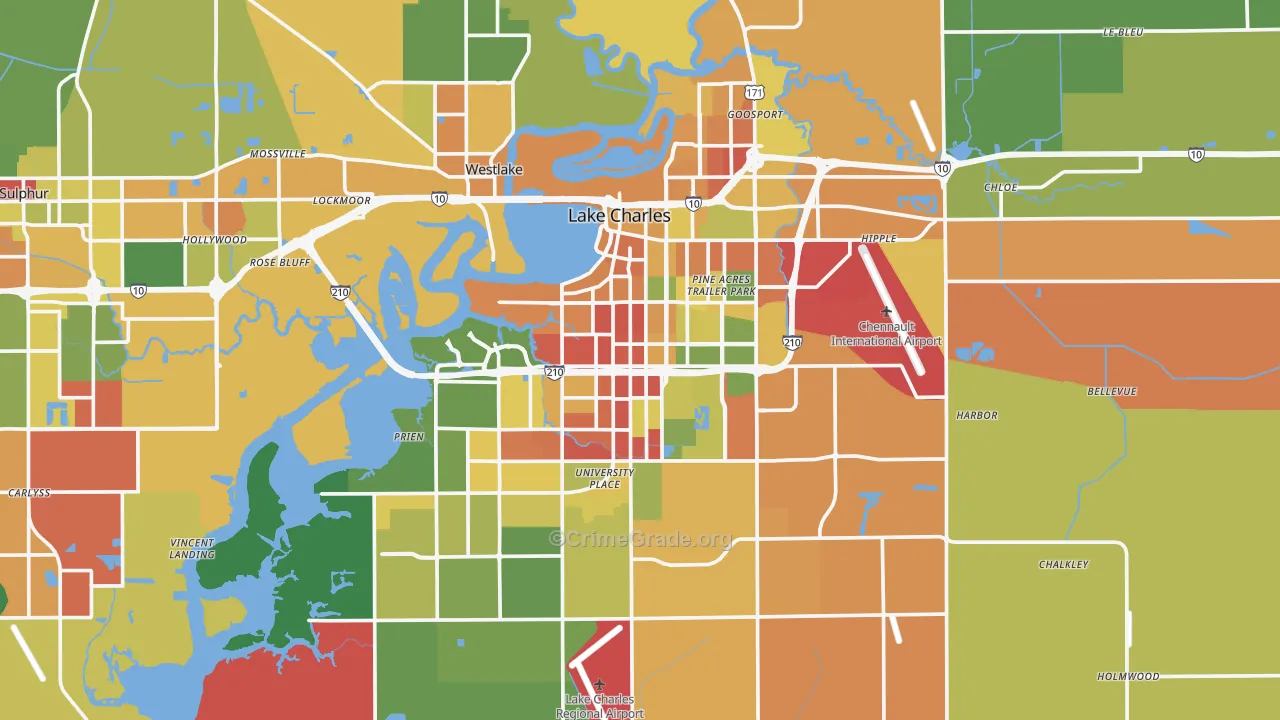 Lake Charles, LA Map of Theft Rates