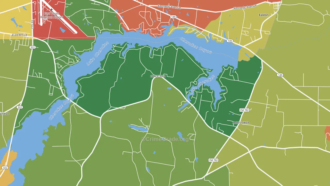 Lake Cherokee, TX Map of Theft Rates