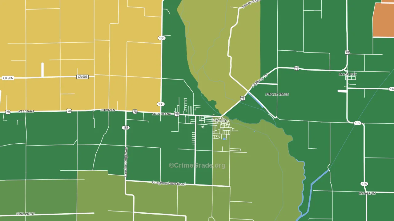 Lake City, AR Map of Theft Rates
