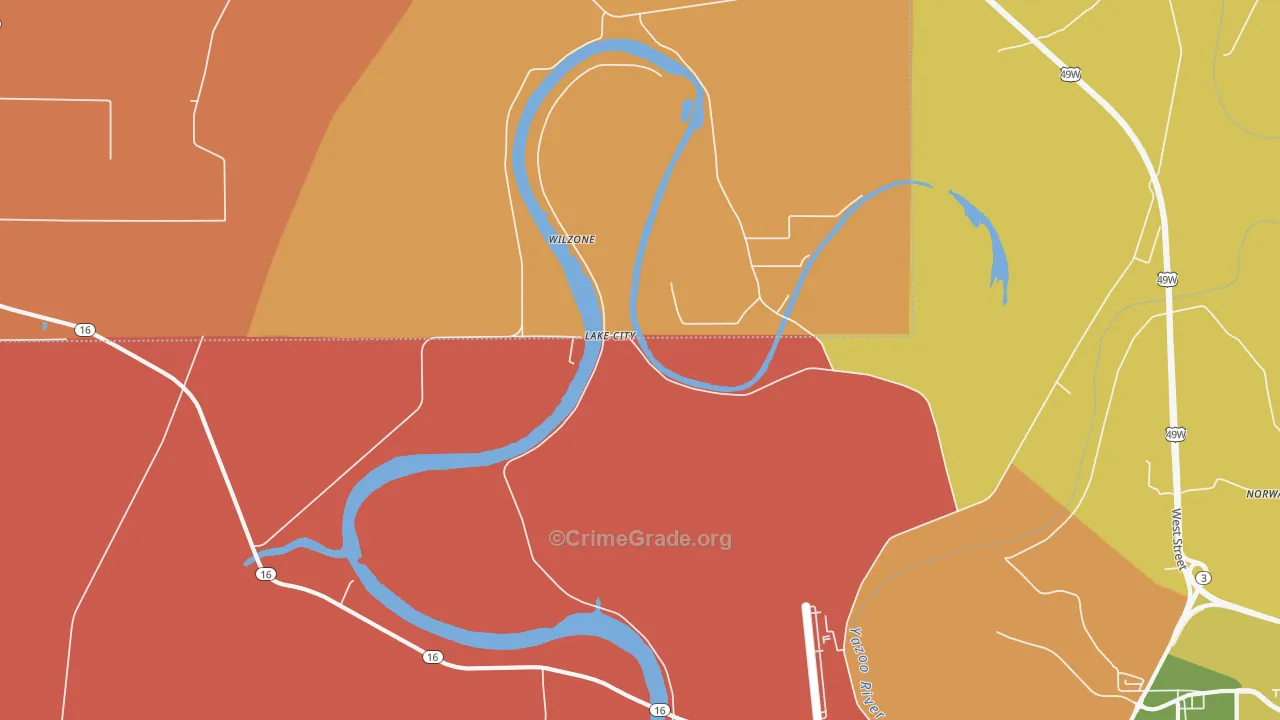Lake City, MS Map of Theft Rates