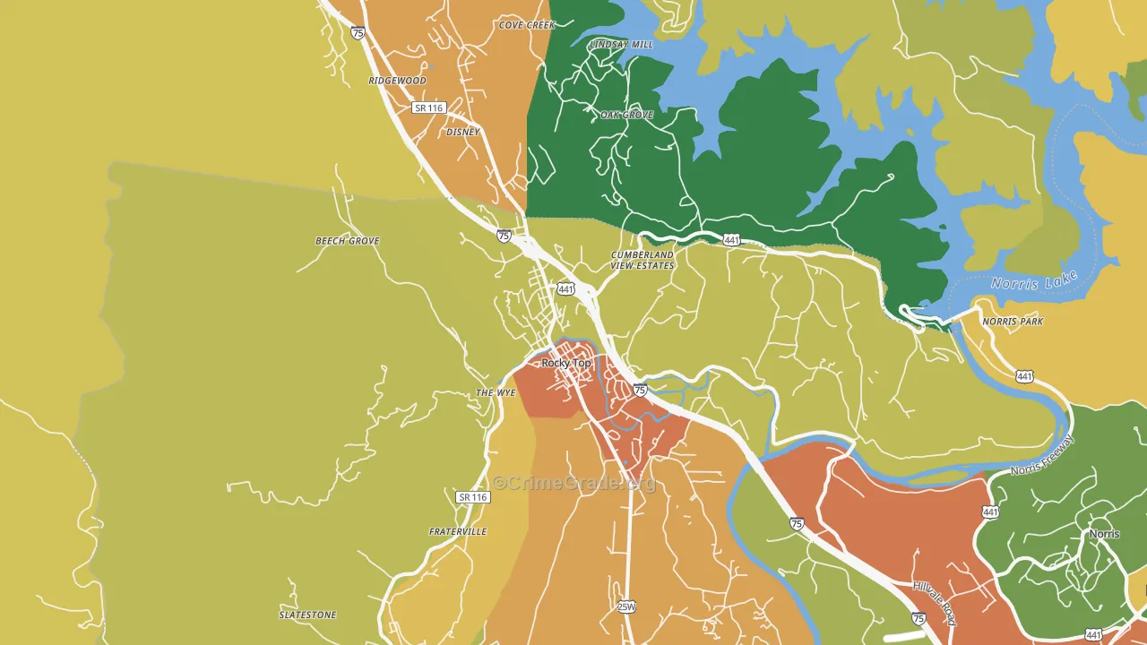Lake City, TN Map of Theft Rates