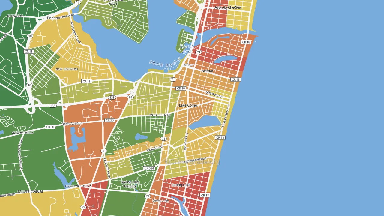 Lake Como, NJ Map of Theft Rates
