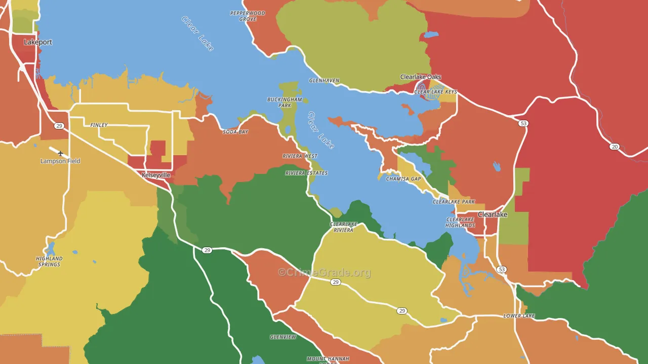 Lake County, CA Map of Theft Rates