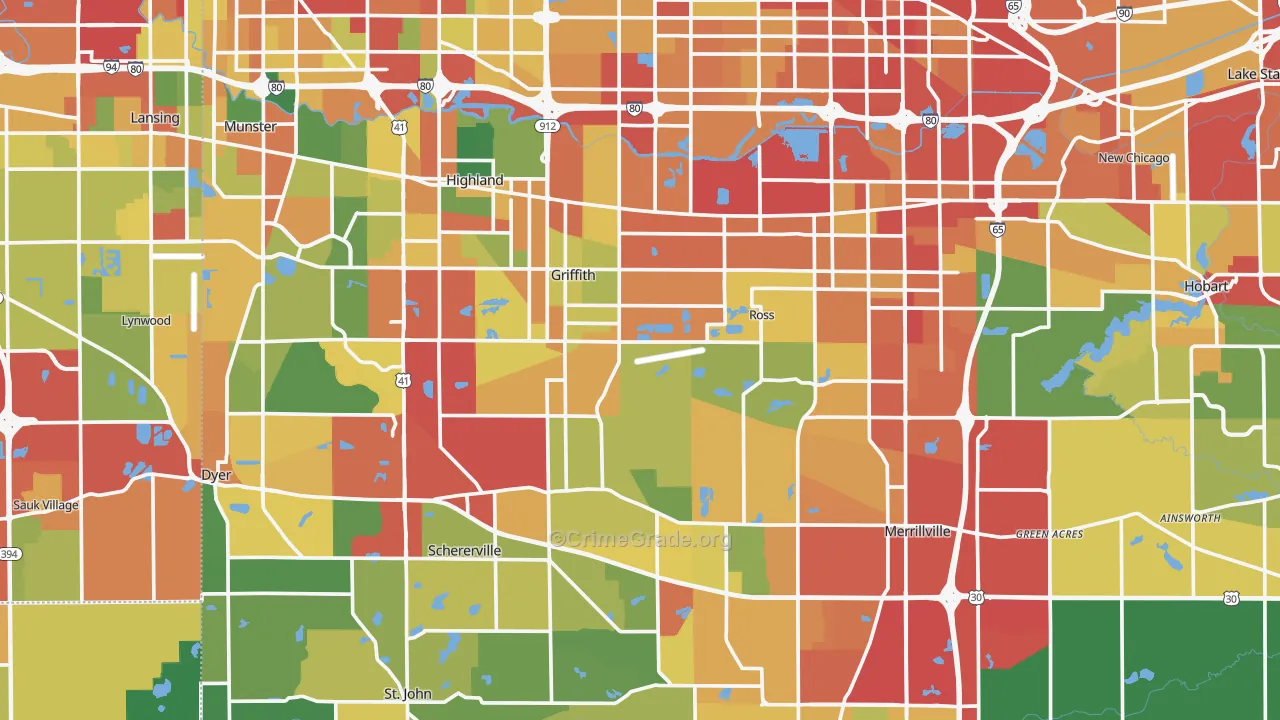 Lake County, IN Map of Theft Rates