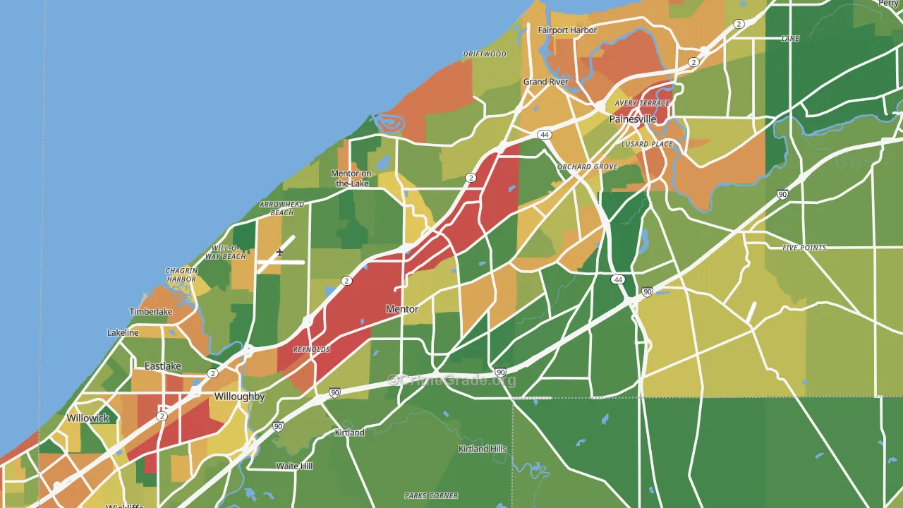 Lake County, OH Map of Theft Rates