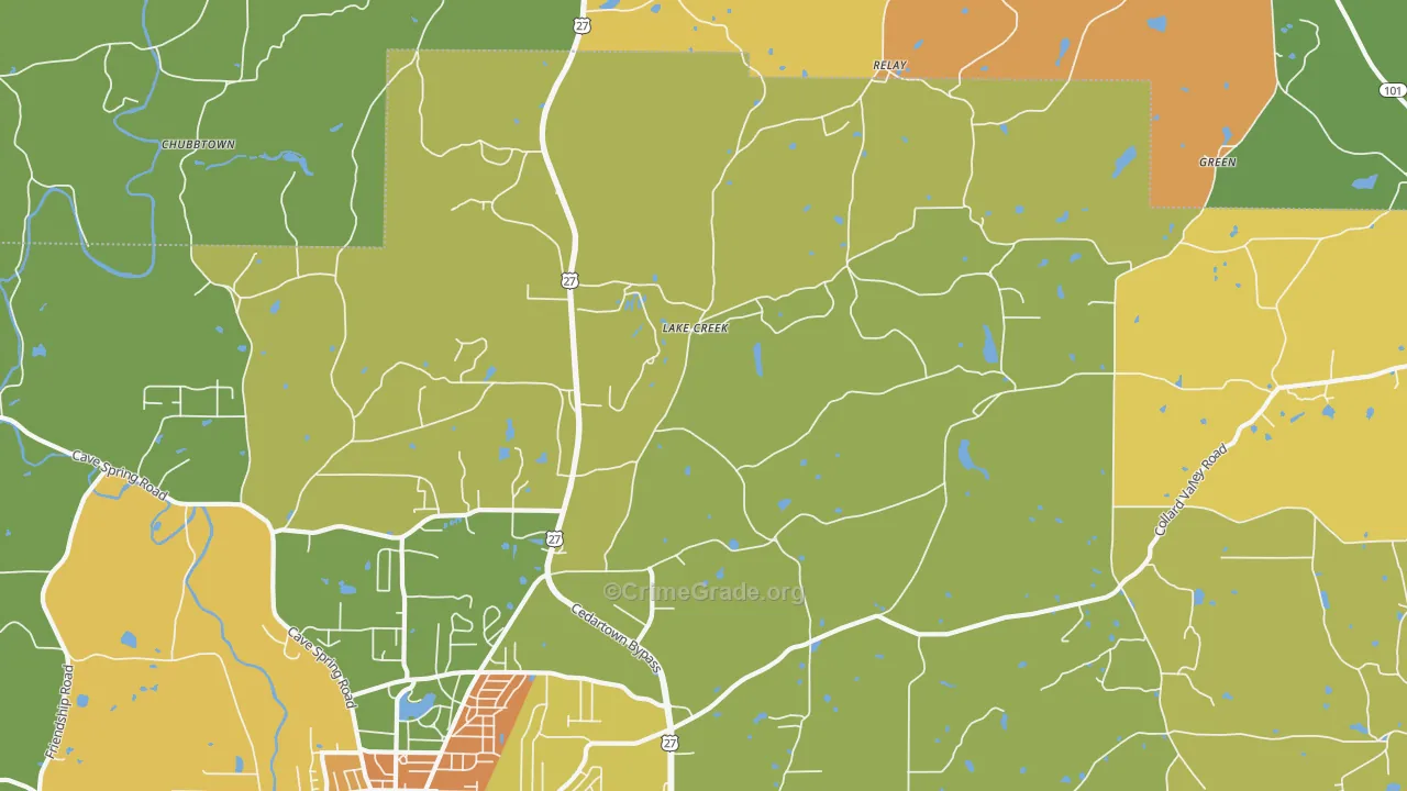 Lake Creek, GA Map of Theft Rates