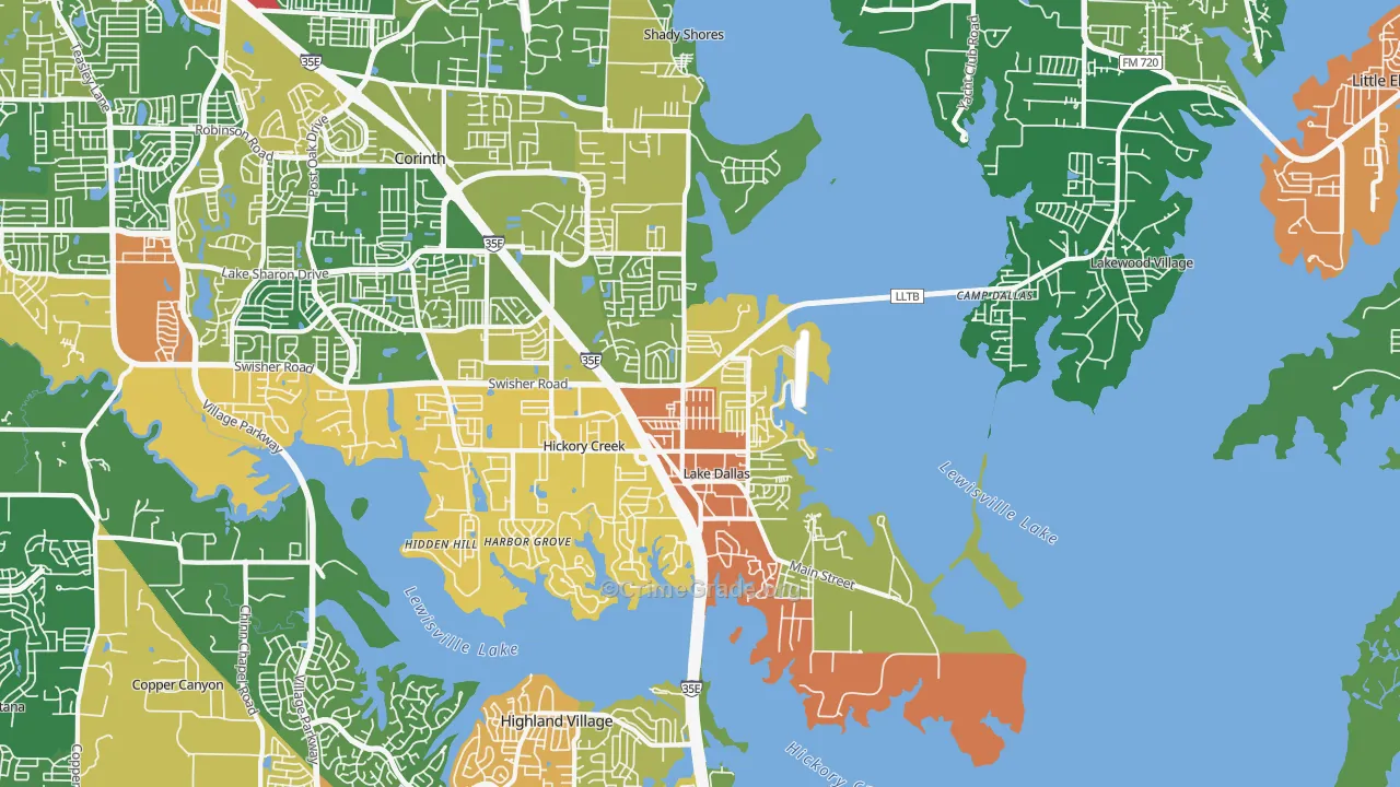 Lake Dallas, TX Map of Theft Rates
