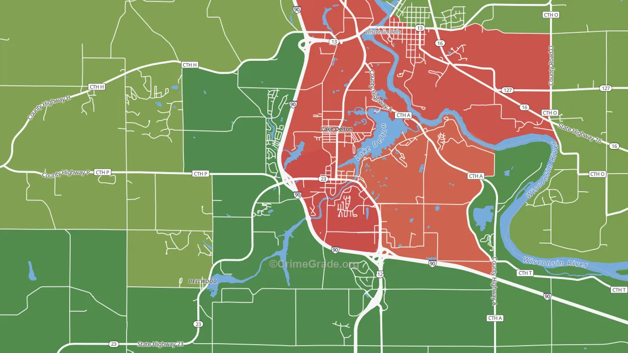 Lake Delton, WI Map of Theft Rates