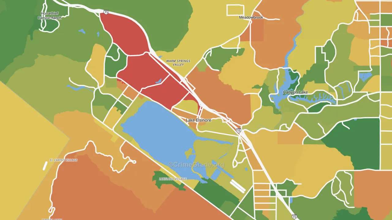 Lake Elsinore, CA Map of Theft Rates
