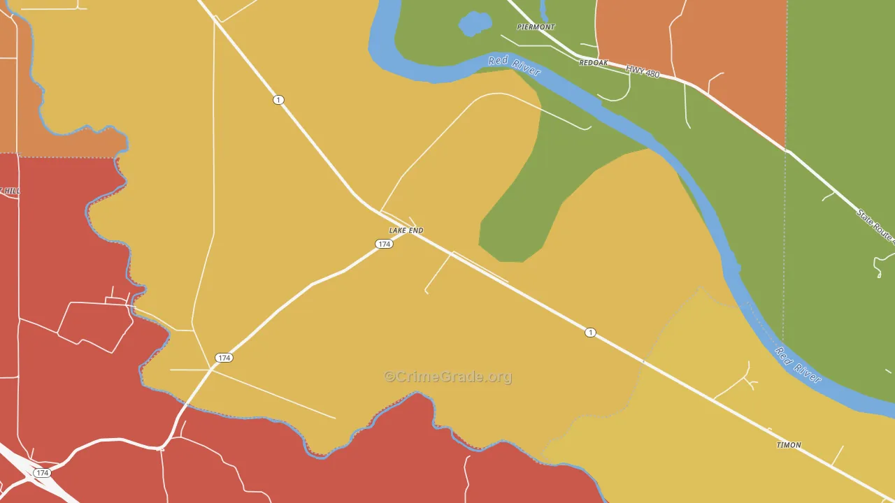 Lake End, LA Map of Theft Rates