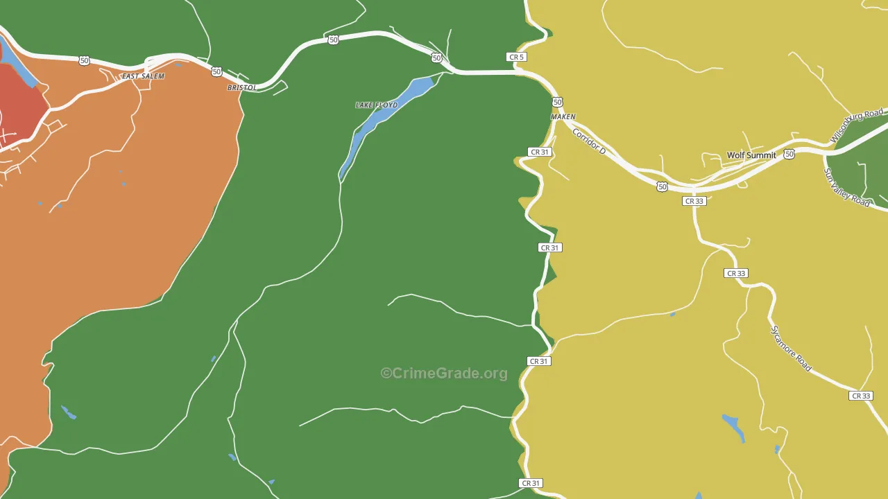 Lake Floyd, WV Map of Theft Rates
