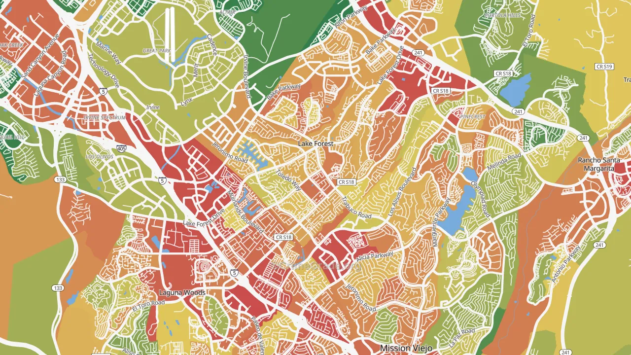 Lake Forest, CA Map of Theft Rates