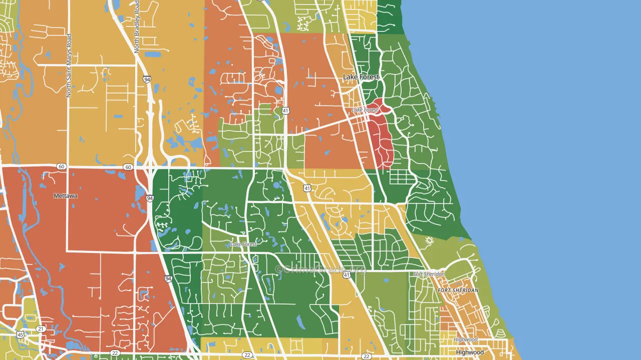 Lake Forest, IL Map of Theft Rates