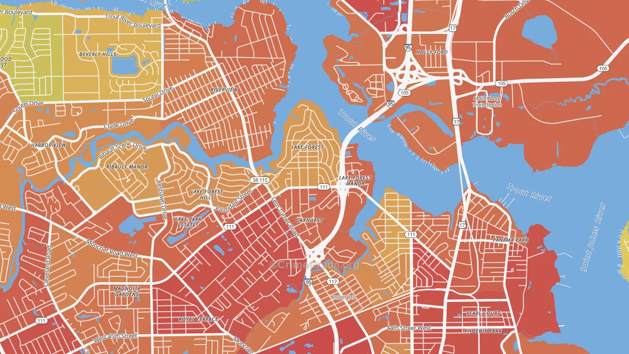 Lake Forest, Jacksonville, FL Map of Theft Rates