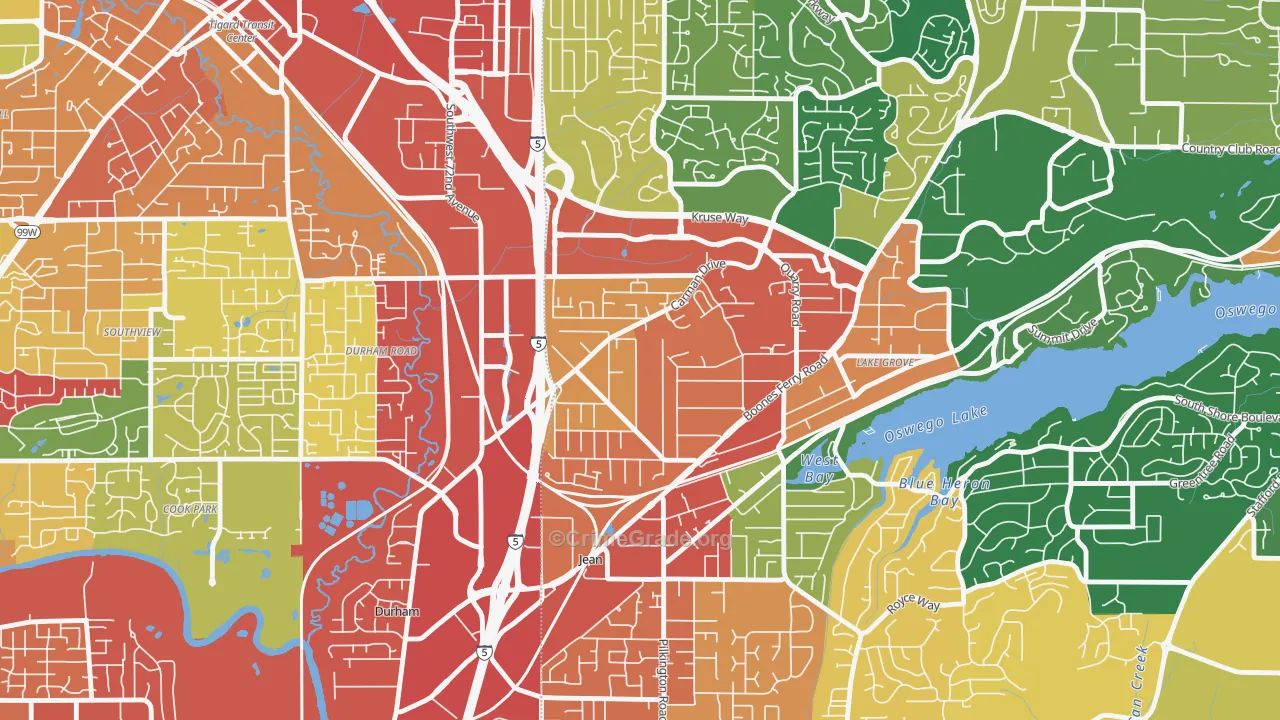 Lake Forest, Lake Oswego, OR Map of Theft Rates