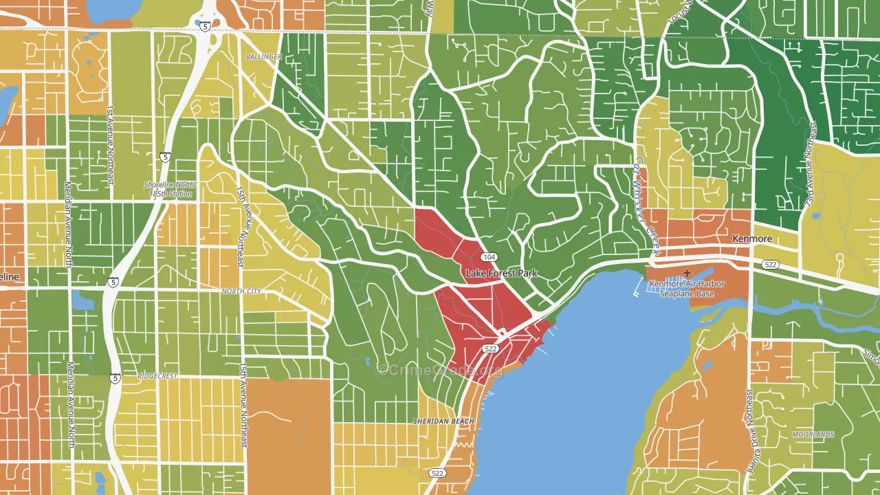 Lake Forest Park, WA Map of Theft Rates