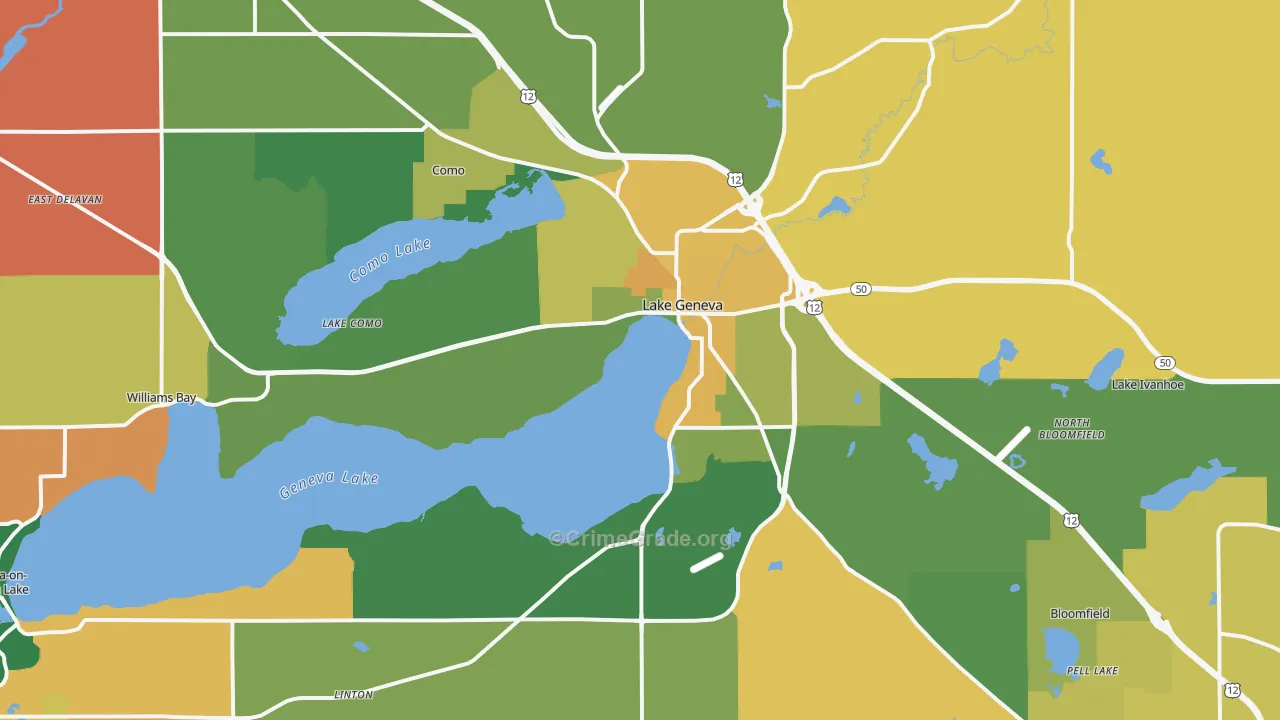 Lake Geneva, WI Map of Theft Rates
