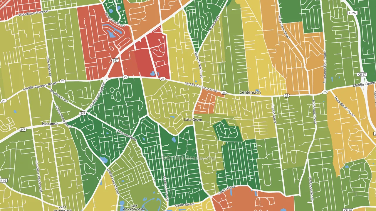 Lake Grove, NY Map of Theft Rates