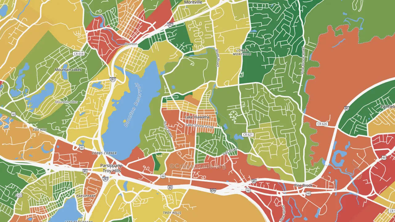 Lake Hiawatha, NJ Map of Theft Rates