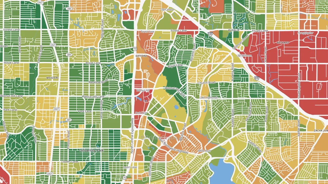 Lake Highlands, Dallas, TX Map of Theft Rates