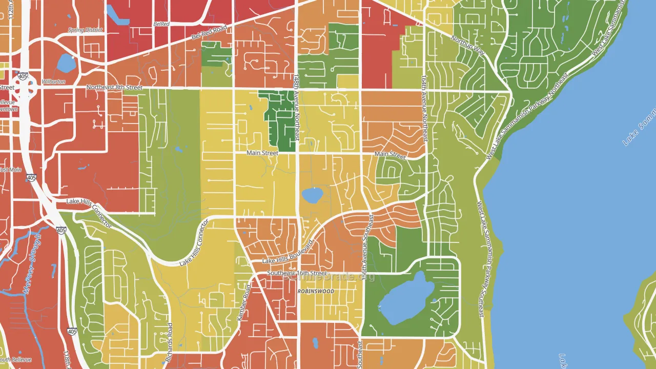 Lake Hills, Bellevue, WA Map of Theft Rates