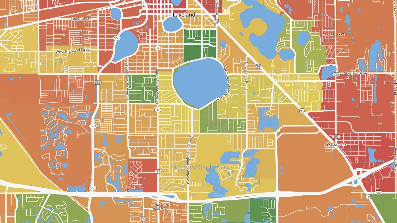 Lake Hollingsworth, Lakeland, FL Map of Theft Rates