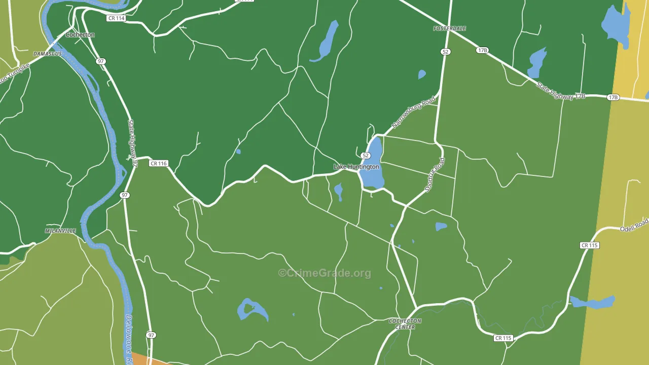Lake Huntington, NY Map of Theft Rates