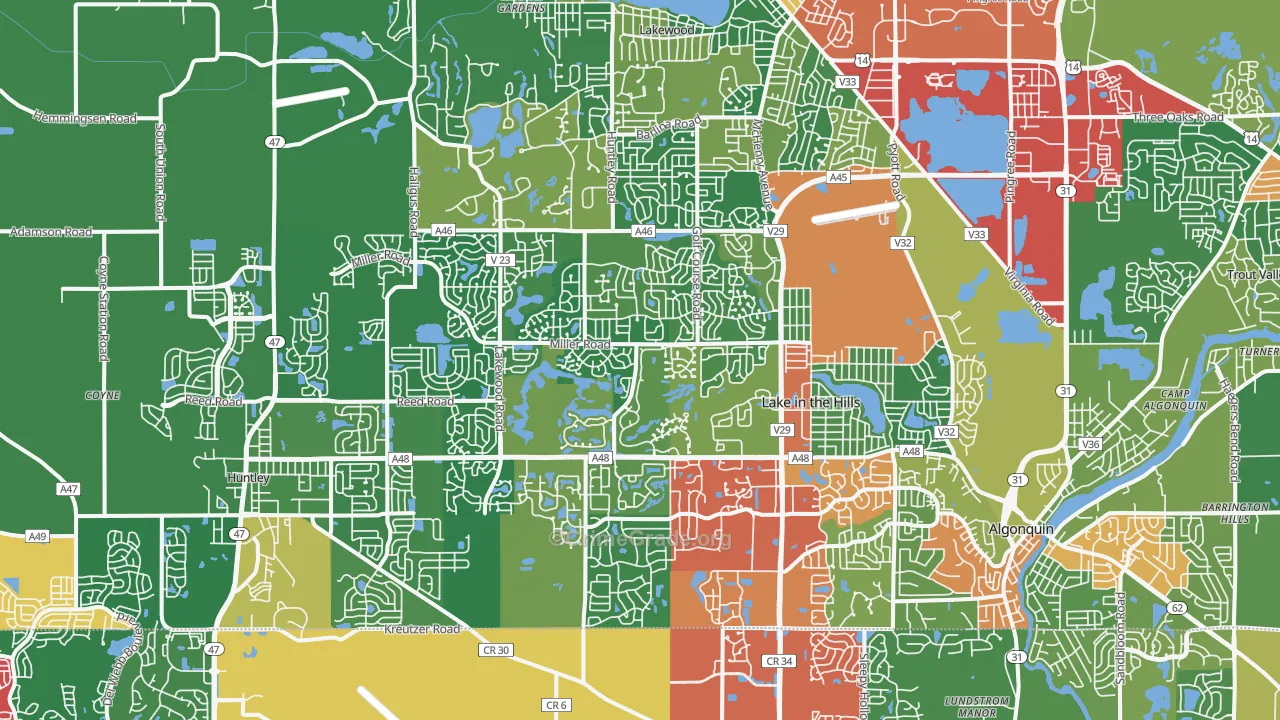 Lake in the Hills, IL Map of Theft Rates