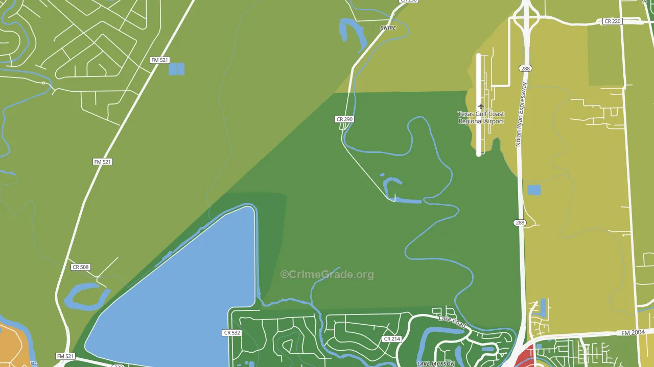 Lake Jackson Farms, TX Map of Theft Rates