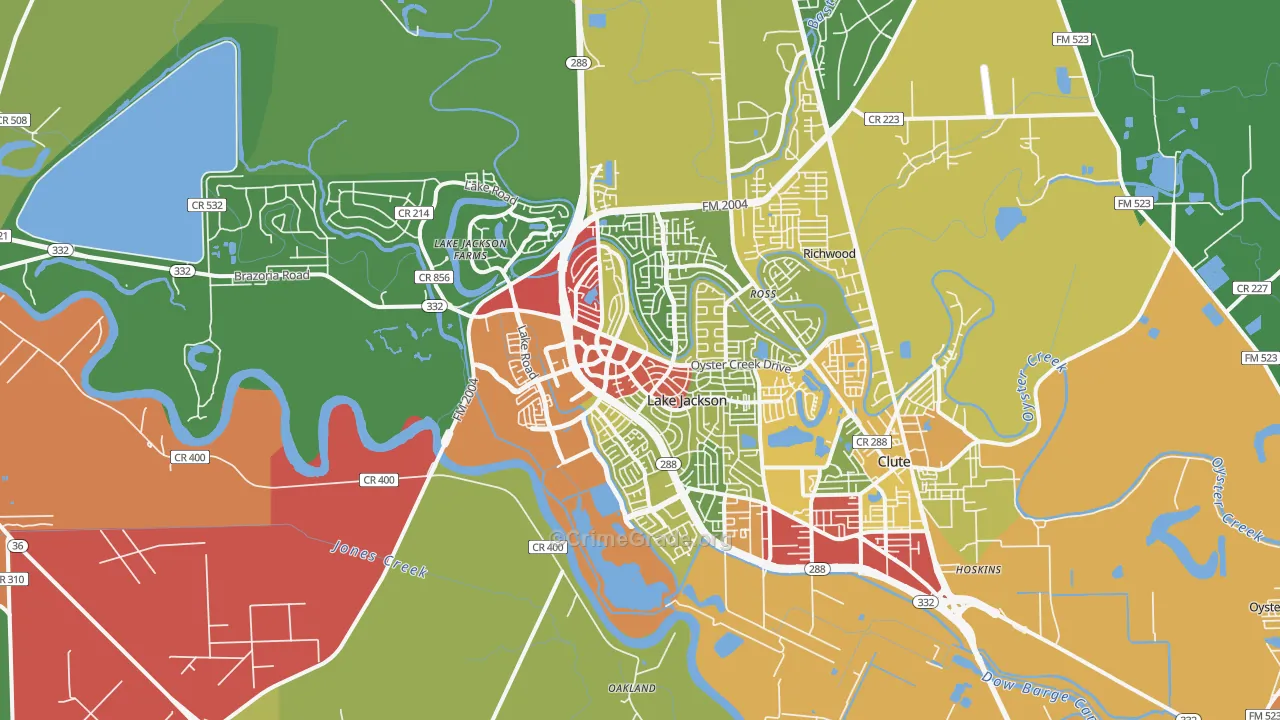 Lake Jackson, TX Map of Theft Rates