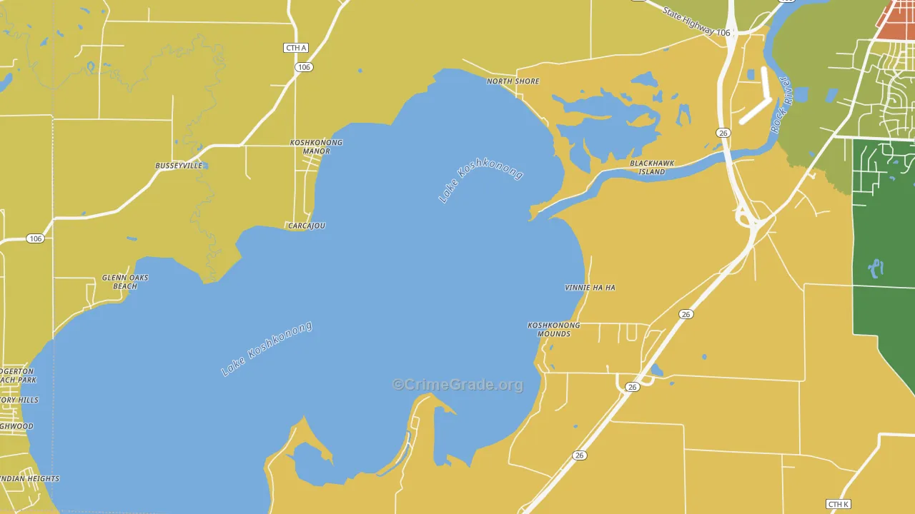 Lake Koshkonong, WI Map of Theft Rates