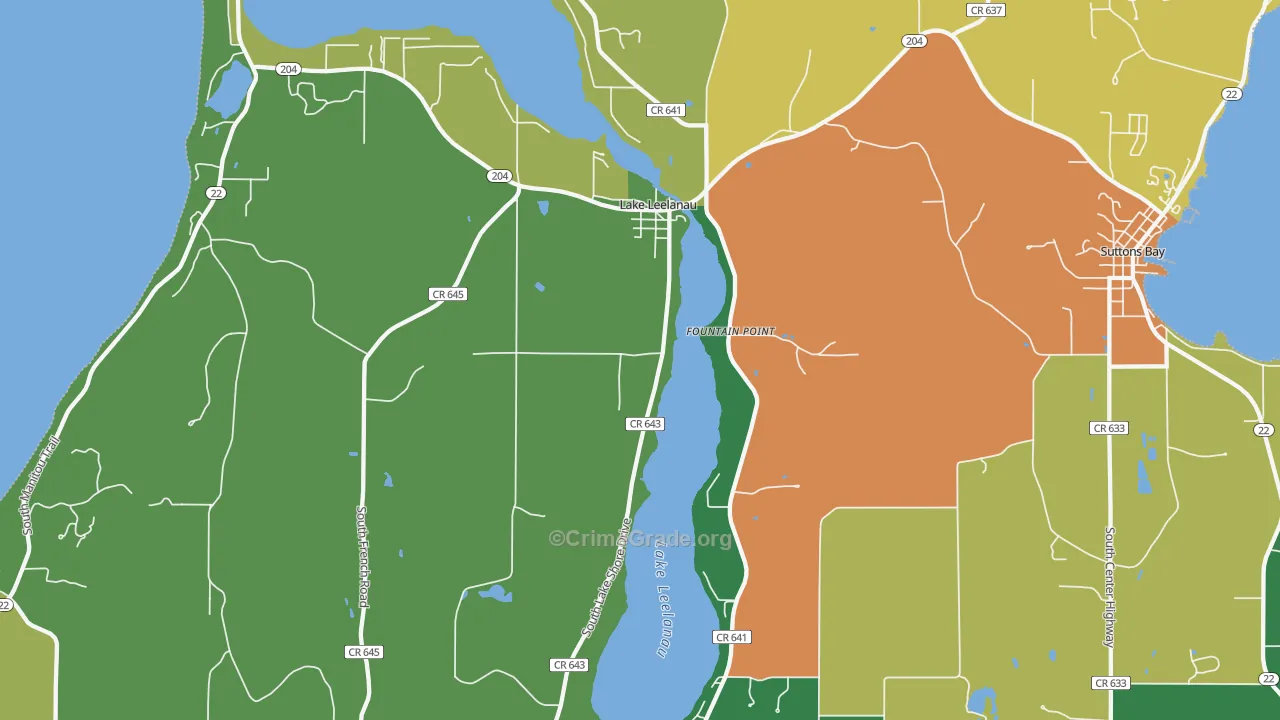Lake Leelanau, MI Map of Theft Rates
