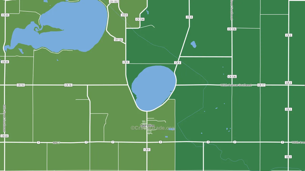 Lake Lillian, MN Map of Theft Rates