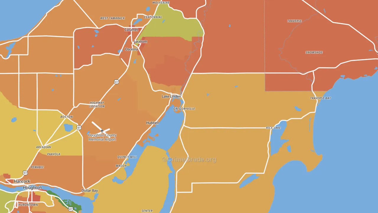 Lake Linden, MI Map of Theft Rates