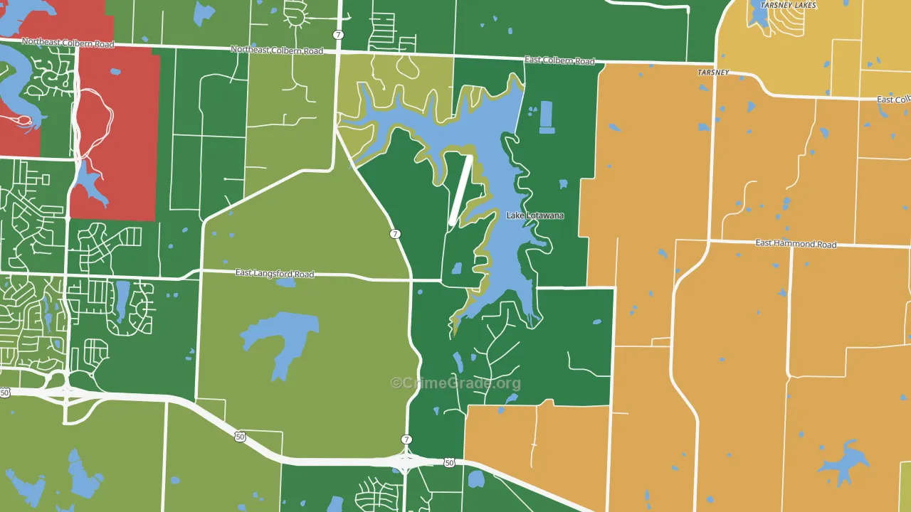 Lake Lotawana, MO Map of Theft Rates