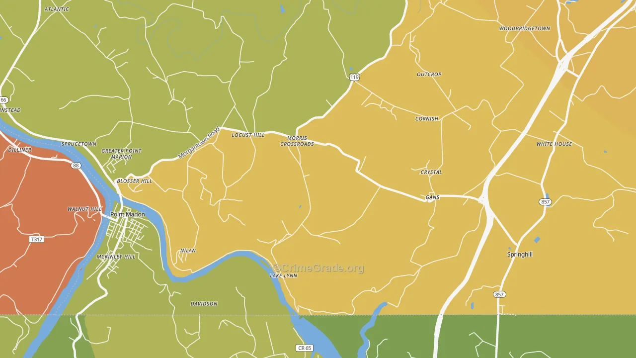 Lake Lynn, PA Map of Theft Rates