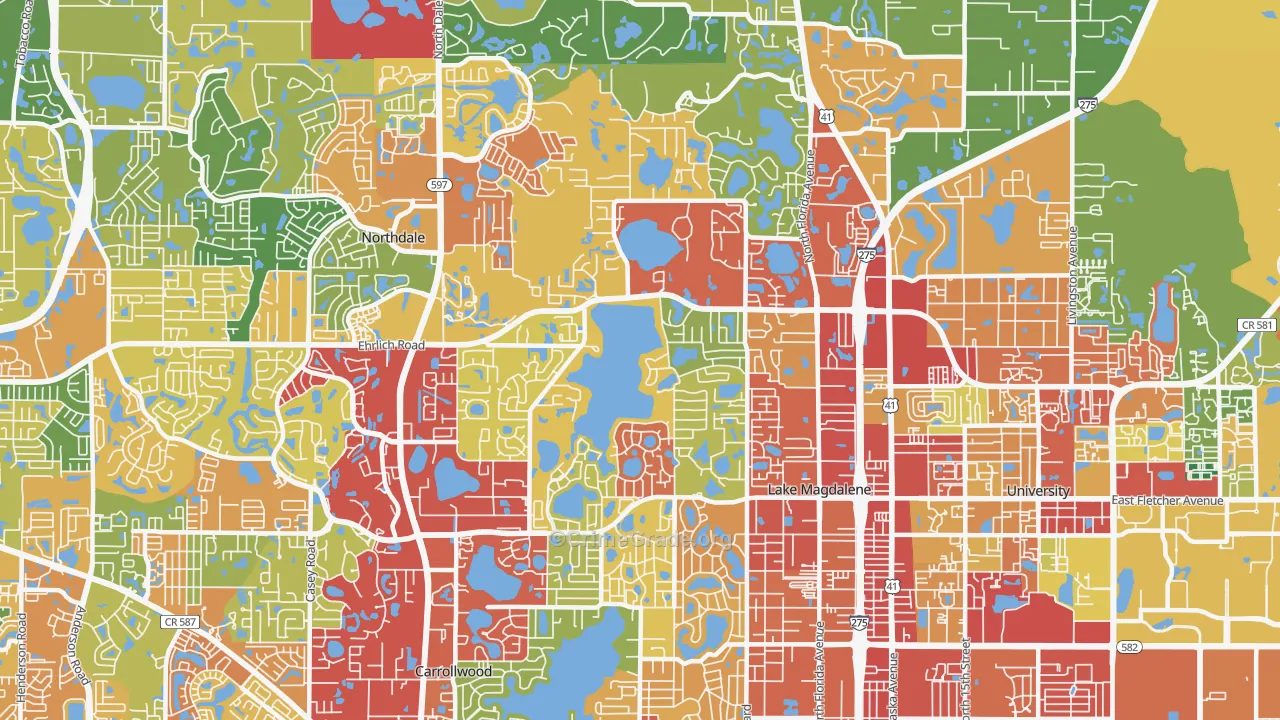 Lake Magdalene, FL Map of Theft Rates